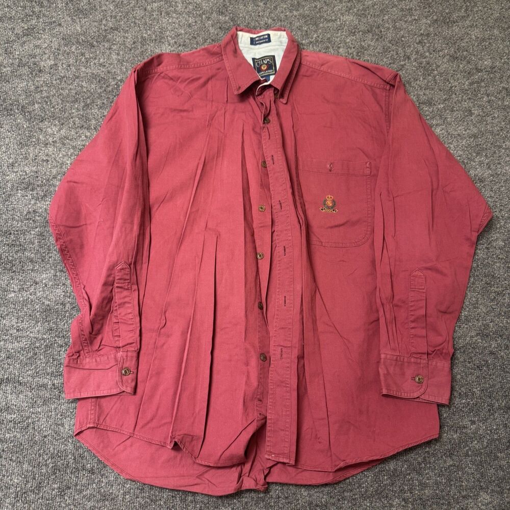 Vintage Chaps Ralph Lauren Y2K Men Red Crest Button Down Front Shirt Sz L Grunge
